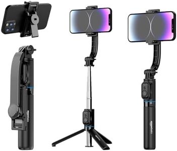 Amazon Basics Selfie Stick with Detachable Phone Clip | 107 cm Extendable | Remote Control | Compatible with Mirrorless/Action Camera, Ring Light, Gopro | Ideal for Selfies, Vlogging, Black