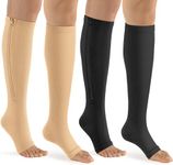 ASTADHYAY Zipper Compression Socks Women & Men - Calf Knee High 15-20mmHg Open Toe Compression Stocking, Suit for Running,Nurse,Travel,Cycling,Athletic (FREE SIZE-Black/Beige)