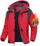 Zoofly Winter Jacket for Men Waterproof Ski Warm Coat with Hood Snow Fleece Liner Windproof Ripstop Raincoat with Zip Pockets Outdoor Mountain Red M