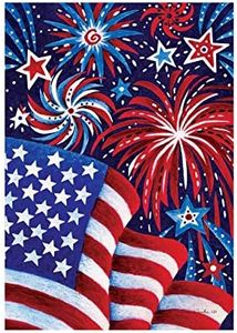 Custom Decor Fireworks and Flag USA - Garden Size, Decorative Double Sided, Licensed and Copyrighted Flag - Printed in The USA Inc. - 12 Inch X 18 Inch Approx. Size