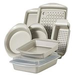 Rachael Ray Nonstick Bakeware Set Without Grips Includes Nonstick Bread Pan, Baking Pans, Cake Pans, Cookie Sheet/Baking Sheet - 10 Piece, Silver