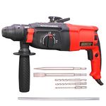 CHESTON 800W 26 mm Reversible Rotary Hammer Drilling Machine I 1100RPM I 3 Modes & SDS 5-Drill Bits Copper Armature I 360 Handling Vibration, Chiseling in Metals, Walls, Masonry (Red)