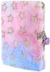 Girls Diary with Lock, Shining Star Fuzzy Journal with Lock and Key for Teen Girl, Kids Fluffy Notebook Memobook