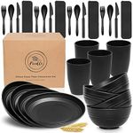 FOODLE Wheat Straw Dinnerware Sets for 4 - Alternative to Plastic Dishes - Lightweight & Unbreakable - Microwave & Dishwasher Safe - Perfect for Outdoor, RV, Dorm - Camping Plates Cups and Bowls Set