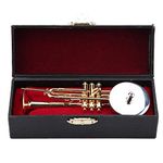 Trumpet Player,Miniature Trumpet Replica with Stand and Case Gold Plated Instrument Model Musical Ornaments Model for Decoration Gift