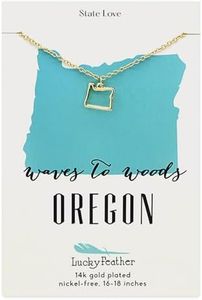 Lucky Feather Oregon Shaped State Necklace, 14K Gold-Dipped Pendant on Adjustable 16”-18” Chain