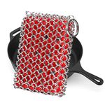 Cast Iron Skillet Cleaner, 316 Stainless Steel Chainmail Cleaning Scrubber with Silicone Insert for Cleaning Castiron Pan,Griddle,Baking Pan