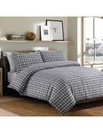 Sleepdown Bonton Flannel Grey Plaid Soft Duvet Cover Quilt and Bedding Set with Pillowcases-King (220cm x 230cm)