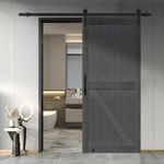 S&Z TOPHAND® 36 in x 84 in MDF Deep Gray British Brace Knotty Barn Door with 6.6FT Sliding Door Hardware Kit/Double -Sided Door Handle/Sliding Door/Double Surfaces/Simple Assembly is Required