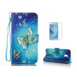 Fatcatparadise Galaxy J3 2017/ J330 Case European Version [Screen Protector], Anti Scratch Soft Silicone Back Cover,Colorful Flip Premium PU Leather Wallet For Samsung J3 2017/J330 (Gold Butterfly)