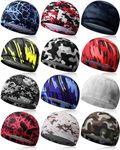 Handepo 12 Pcs Cooling Skull Cap Sweat Wicking Helmet Liner Cycling Cap Running Hat Motorcycle Beanie Liner for Men Women (Simple Style), Simple Style, One Size