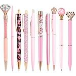 10 Pcs Pink Glitter Ballpoint Pens,Comfortable Writing Pens,Metal Retractable Pretty Journaling cute Pens bulk, Black Ink Medium Point (1.0mm)