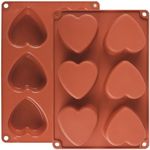 6 Cavity Heart Silicone Mold, Actvty 2 Packs Heart Shaped Molds for Making Handmade Soap, Bath Bombs, Candles, Cake, Chocolate Bomb and Jelly (Brown)