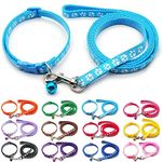 Doggie Style Store Small Dog Puppy Pet Cat Kitten Collar and Lead Set Pawprint Design Nylon Adjustable with Bell Leash Light Blue