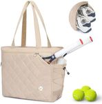 KAVIGOR Tennis Tote Bag with Shoe Compartment - Extra-Large Quilted Pickleball Bag Holds 2-4 Rackets, Water-Resistant & Lightweight for Men & Women