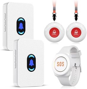 Daytech Caregiver Pager Call Button for Elderly Caregiver Paging System Home Alert Pager for Seniors Patient Nurse Medical Help Button 2 Receiver & 3 Panic Emergency Button