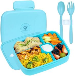 Fenrici Bento Box Lunch Box For Kids and Teens, Made with Wheat Straw, 5 Leakproof Compartments, BPA-Free Bento Box, Microwave and Dishwasher Safe, Pastel Blue, Blue