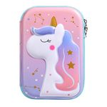 MoKo Pencil Case with Large Capacity, Zipper Protective Pen Holder Pencil Storage Bag Portable Students Stationery Box Cute Unicorn Pattern Pencil Pouch for Kids Gift, Pink & Purple