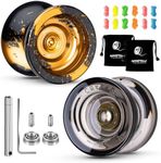 MAGICYOYO Yoyo K2 Crystal Black & Yoyo N11, Professional Dual Purpose Yoyo 2 Pack, Responsive Yoyo for Kids, Unresponsive Yoyos for Adults + 12 Yoyo Strings+2 Yoyo Bags+2 KK Bearings+Bearing Puller