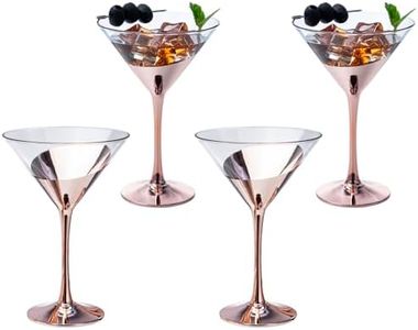 MyGift 8 oz Modern Martini Glass with Angled Dipped Metallic Copper Tone Plated Design, Elegant Cocktail Party, Wedding, or Anniversary Dinner Drinking Stemware, Set of 4