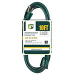 EP 10 Ft Outdoor Extension Cord - 16/3 SJTW Green Electrical Cable with 3 Prong Grounded Plug