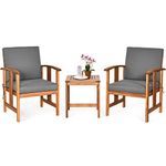 Tangkula 3-Piece Outdoor Acacia Wood Sofa Set w/Cushions, Padded Sectional Conversation Set Furniture Set w/Coffee Table for Garden, Backyard, Poolside, Living Room (Gray)