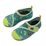 Kids Beach Swim Shoes Water Sport Shoes Barefoot Skin Boys Girls Baby Non-Slip Quick Dry Barefoot Aqua Socks Pool Surfing Garden(Green Dinosaur,11.5/12.5 Little Kid)