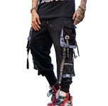 Hello MrLin Men's Jogger Pants Punk Cargo Baggy Techwear Hip Hop Harem Pants Streetwear Tactical Track Pants…, Black&purple, X-Large