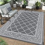 Enyhom Outside Area Rug 150 x 240 cm, Durable Plastic Straw Woven Beach Mat, Reversible Patio Balcony Floor Carpet Rug, Portable Waterproof Garden Carpet for RV Decking Backyard Front Porch Hiking