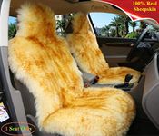 Sisha-A Winter Warm Authentic Australia Sheep Wool Car Seat Cover Luxury Long Wool Front Seat Cover Fits Most Car, Truck, SUV, or Van (Brown Tips)