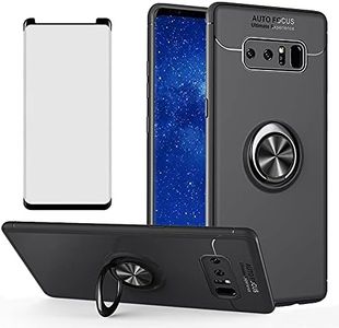 Asuwish Phone Case for Samsung Galaxy Note 8 with Tempered Glass Screen Protector Cover and Cell Accessories Magnetic Ring Holder Kickstand Protective Slim Silicone Note8 Not S8 Gaxaly Women Men Black