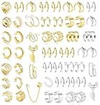 Dochais 52 Pcs Adjustable Ear Cuffs Earrings Set, Ear Clip on Wrap Earrings, Fake Earrings, Gold Helix Earring, Hypoallergenic Non Piercing Ear Clip, Cuff Earrings, For Women Men