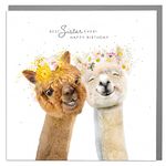 Lola Design - Birthday Cards for Women - Alpacas, Best Sister Ever Happy Birthday Card - Blank Card with Grey Envelope - Designed and Printed in the UK - 150mm x 150mm