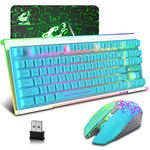 ZIYOU LANG Wireless Gaming Keyboard Mouse and Wired Clear Acrylic RGB Keyboard Stand with Rainbow Backlit 87Key Ergonomic Mechanical Rechargeable 3800mAh Battery Anti-ghosting for PC Mac Gamer(Blue)