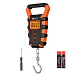 ORIA Digital Fishing Scale, 110lb/50kg Electronic Weighing Scale Luggage Scale with Ruler, Max Fishing Postal Hanging Hook Scale with Measuring Tape, Backlit LCD Display (Batteries Included) -Orange