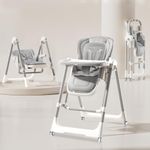 Infantso SWINI (5-in-1) Multifunctional Baby High Chair with Swing for Baby, Adjustable Height, Dual Tray, Reclinable Backrest & Footrest | Baby Feeding Chair for 6 Months - 5 Years Kids, Portable & Foldable (Grey)