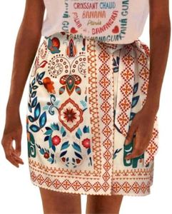 Talakeno Womens Summer Floral Wrap Short Skirt Tie Side High Waist A Line Beach Vacation Boho Mini Skirt(White,XL)