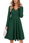 ULTRANICE Women Casual Dresses Long Sleeve V Neck Swing Midi Dress with Pockets(Green D,XXL)