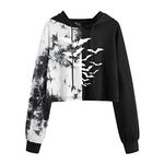 Pullover Sweatshirt Teen Girls Women Skeleton Print Letter Graphic Tie Dye Drop Shoulder Drawstring Hoodie Gothic Style Long Sleeve Hoodlies Pullover Sweatshirts Sweater Casual Pullover White