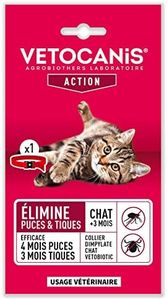 VETOCANIS COLLIER DIMPYLATE VETOBIOTIC| 4 Mois et Anti-Tiques 3 Mois Chat>3 Mois|Élimine les Puces Traitement à Usage Vétérinaire pour Chat|Couleur Rouge