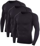 SILKWORLD Men's Long-Sleeve Compression Shirt Base-Layer Running Top, 3 Pack: Black#3, S