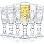 Kingrol 6 Pack 5 Ounces Glass Champagne Flutes, Vintage Sparkling Wine Glasses for Champagne, Cava, Prosecco