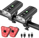 Super Bright Bike Lights for Night Riding, 5000mAh USB C Rechargeable LED Bicycle Light Front and Rear, 2000 Lumens Headlight and Back Tail Light Set for Road Mountain, (Black, 2 Set)