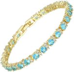 RIZILIA Eternity Tennis Bracelet & Round Cut Aquamarine Color Cubic Zirconia in 14K Yellow Gold Plated, 7 inch