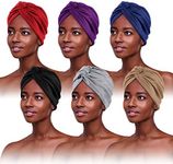 PHOGARY 6 Packs Turbans for Women, Pre Tied Knot Hair Warps Beanie Hat Bonnet Pleated Turban Cap Soft Cotton HairWarp for Women Sleep Chemo Cancer Cap, 6 Color