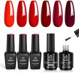 Beetles Red Gel Nail Polish Set - 6 Colors Bloody Mary Collection Soak Off LED with 2 Pcs 15ml No Wipe Gel Top Coat and Base Coat Set Nail Art Design Gifts for Women