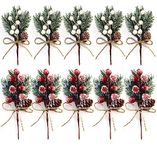 通用 10pcs Red And White Christmas Berries Stems,Christmas Picks Spray Artificial Pine Cones Holly Stem Craft for Xmas Wreaths Home Vase Decor