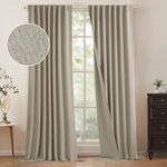 100% Blackout Natural Linen Curtains Thermal Curtains for Living Room Textured Burlap Curtains with Double Face Linen Back Tab Soundproof Bedroom Curtains 52 x 84 Inch, 2 Panels - Natural