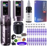 Mast Fold2 Pro Tattoo Kit, Wireless Complete Tattoo Gun Machine Kit, 2 Batteries 2000mAh Power Supply for Long Time, Needles Cartridges Black Tattoo Ink Kit (Pink-Coffee)