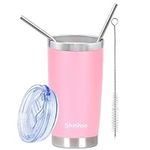 Shinhoo 20oz/ 550ml Insulated Travel Mug Reusable Coffee Cup Tumbler with Straw and Lid for Hot Cold Drinks (Pink)